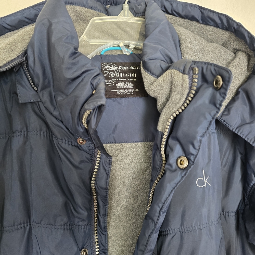 Calvin Klein Boys Hooded Blue Puffer Jacket Size L/G 14-16 - Picture 2 of 7